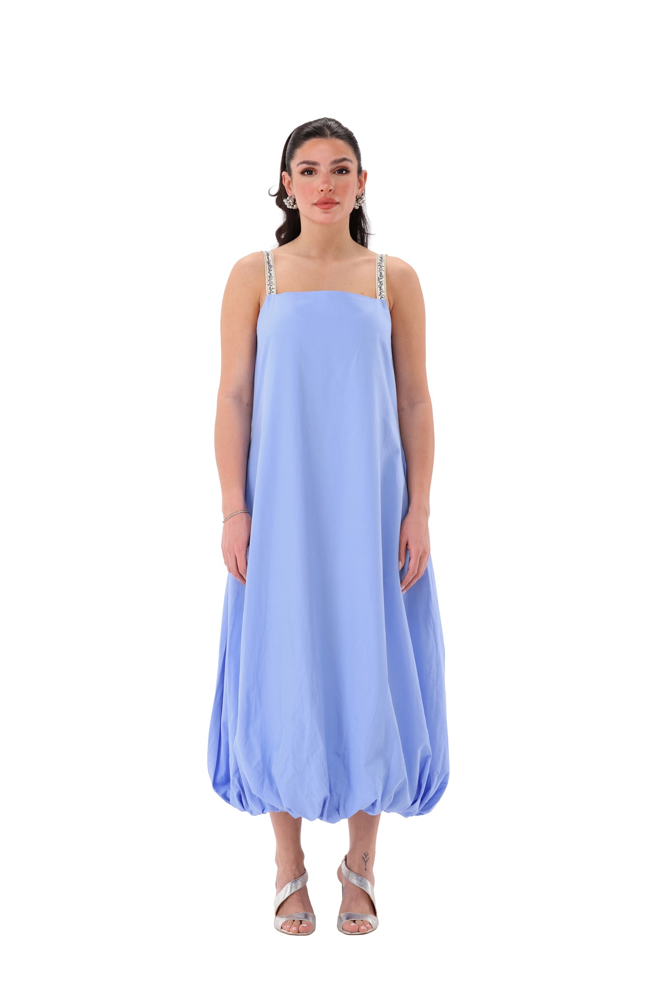 Tasbeeh Blue Dress with Green Sweater (2 pieces)